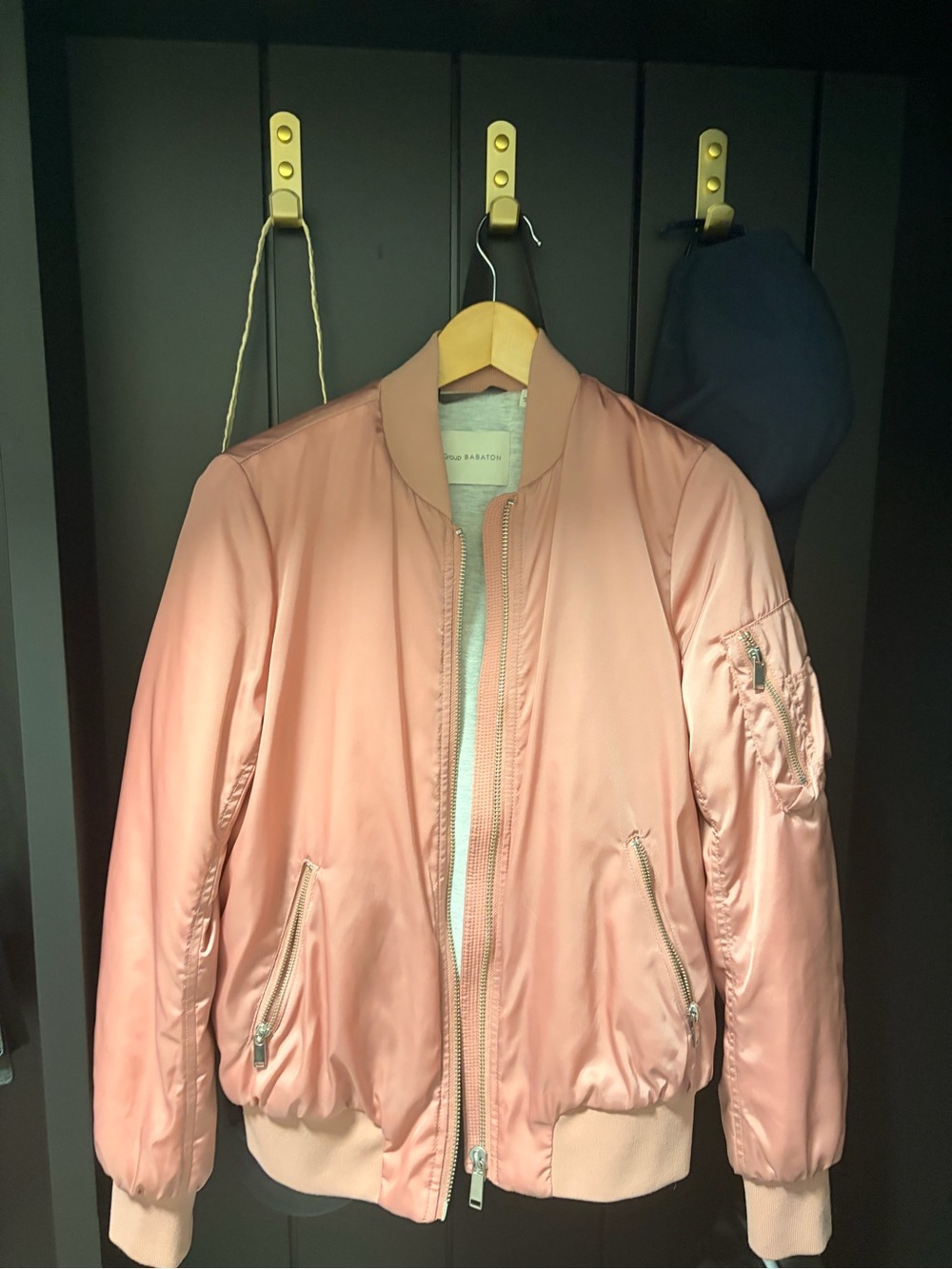 Aritzia Pink Satin Bomber Jacket